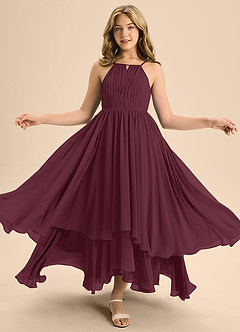 Azazie Elliora Junior Cabernet A-Line Pleated Chiffon Dress image5