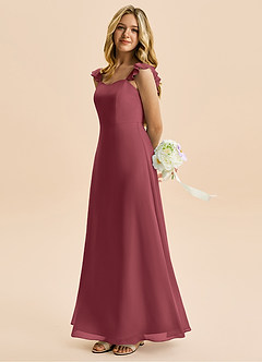 Azazie Mavie Junior Vestido de Merlot de Gasa de Corte en A con Volante image3