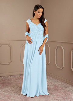 Azazie Amethyst Mother of the Bride Dresses Sky Blue A-Line V-Neck Sequins Chiffon Dress image1
