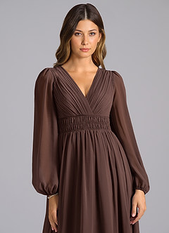 Azazie Palerma Bridesmaid Dresses Ganache A-Line Long Sleeve Chiffon Dress image6
