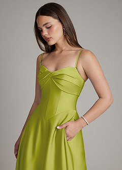 Azazie Meleena Bridesmaid Dresses Lemongrass A-Line Strapless Stretch Satin Dress image2