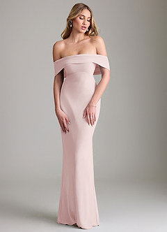 Azazie Lusinda Vestidos de madrinha de casamento Vestido Rosa Corado de Chiffon de sereia com Fora do ombro image4