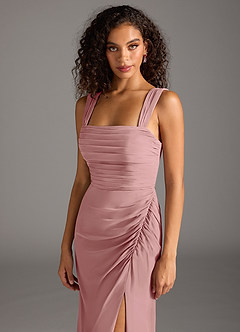 Azazie Jesaphine Robes de demoiselle d'honneur Robe Fourreau en Mousseline de soie Arc Rose Poussiéreuse image7