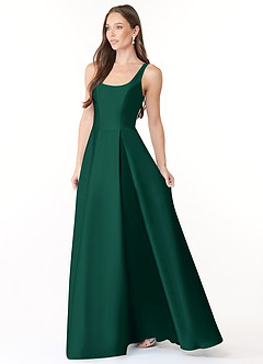 Azazie Neve Bridesmaid Dresses Emerald Ball-Gown with Pockets Stretch Satin Dress image3