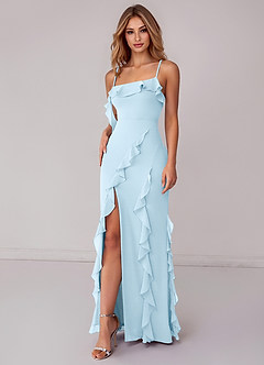 Azazie Malia Bridesmaid Dresses Sky Blue Sheath Ruched Chiffon Dress image6