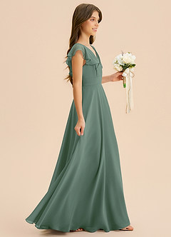 Azazie Anysa Junior Robe Trapèze en Mousseline de soie Rayé Eucalyptus image4