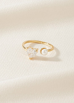 front Anillo abierto con piedra de corazón y perla