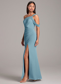 Azazie Wynter Vestidos de damas de honor Vestido de Azul Malhumorado de Gasa de Corte Recto con Vestidos sin tirantes image3