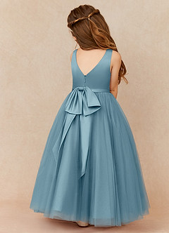 Azazie Marybell Robe Demoiselle D'honneur Fillette Robe Trapèze en Tulle Arc Bleu Maussade image2