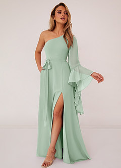 Barbie ♥ Azazie Bridesmaid Dresses Agave A-Line Long Sleeve Chiffon Dress image3