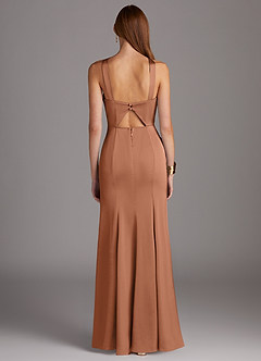 Azazie Elana Final Sale Bronzer Mermaid Side Slit Stretch Satin Dress image4