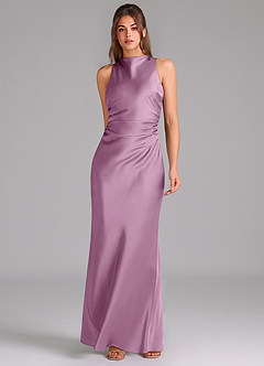 Azazie Evadne Robes de demoiselle d'honneur Robe Trapèze en Satin extensible Plissée Glycine image3