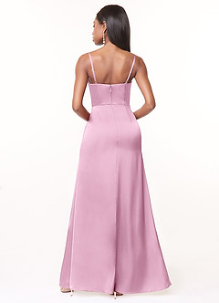 Azazie Maci Bridesmaid Dresses Candy Pink A-Line V-Neck Pleated Stretch Satin Dress image2