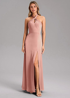 Azazie Tracie Bridesmaid Dresses Rosette A-Line Side Slit Stretch Satin Dress image5