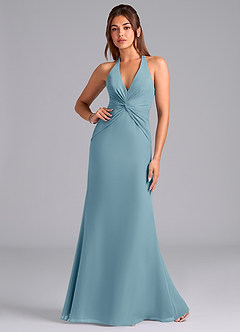 Azazie Valerie Bridesmaid Dresses Moody Blue Mermaid Pleated Chiffon Dress image1