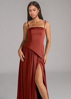 Azazie Adeline Bridesmaid Dresses Terracotta A-Line Strapless Stretch Satin Convertible Dress image2