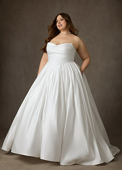 Azazie Celestia Robes de mariée Robe Princesse en Mat Satiné Sans bretelles Blanc De Diamant image8