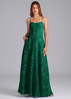 Azazie Stasy Bridesmaid Dresses Emerald A-Line Sweetheart Neckline Floral Burnout Dress image1