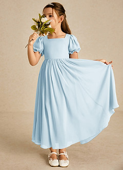 Azazie Joss Flower Girl Dresses Sky Blue A-Line with Sleeves Chiffon Dress image1