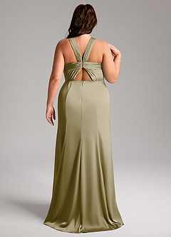 Azazie Rue Bridesmaid Dresses Moss Green A-Line Pleated Stretch Satin Dress image9
