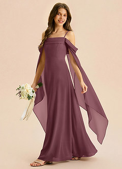 Azazie Moana Junior Linia A Pofałdowany Szyfon Długość podłogi Młodsza druhna Sukienka image2