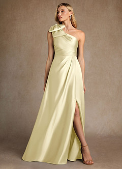 Azazie Easton Mother of the Bride Dresses Lemon Sorbet A-Line One Shoulder Stretch Satin Dress image4