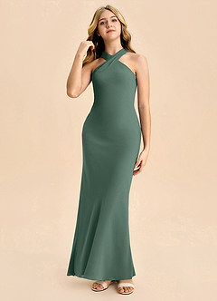 Azazie Doretta Junior Robe Fourreau en Mousseline de soie Plissée Mousse De Mer image3