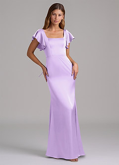 Azazie Elkie Robes de demoiselle d'honneur Robe Sirène en Satin extensible Col Carré Lilas image5