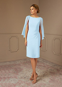 Azazie Carmela Mère de la mariée Robes Robe Fourreau en Mousseline de soie Dentelle Bleu Ciel image2