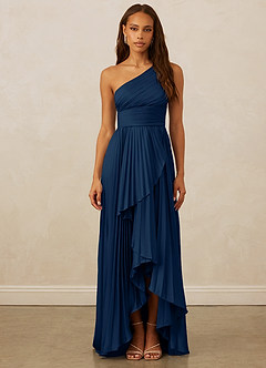Christian Siriano Bridal for Azazie 1008 Bridesmaid Dresses Dark Navy A-Line One Shoulder Stretch Satin Dress image1
