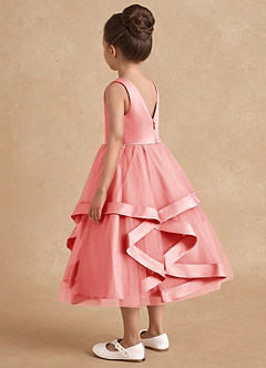 Azazie Posy Flower Girl Dresses Coral A-Line Beaded Tulle Dress image2