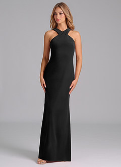 Azazie Doretta Vestidos de damas de honor Vestido de Negro de terciopelo de Corte Sirena con Plisado image4