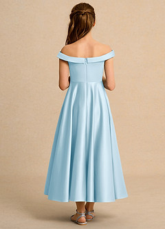 Azazie Teeny Junior Formal Abiti da Ragazza di Fiori Abito A-Line in Raso Opaco Plissettato Azzurro image2