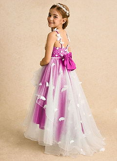 Azazie Darlina Robe Demoiselle D'honneur Fillette Robe Princesse en Tulle Dentelle Ivoire Fuchsia image8
