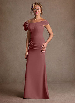 Azazie Gwynne Mère de la mariée Robes Robe Sirène en Crêpe Élastique Épaule décolletée Rose Du Désert image4