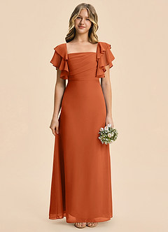 Azazie Jalynn Junior Burnt Orange A-Line Ruched Chiffon Dress image1