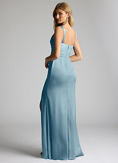 Azazie Elida Probar vestidos en casa Vestido de Azul Polvoriento de Satén Elástico de Corte Recto con Plisado image2