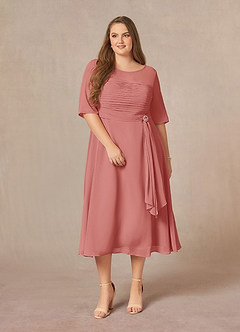 Azazie Naomi Abiti per la Madre della Sposa Abito A-Line in Chiffon Plissettato con Scollo a Barca Rosa Antica image12