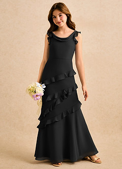 Azazie Aria Girls Formal Jurken voor bloemenmeisjes Zeemeermin Jurk van Chiffon Ruches Zwart image3