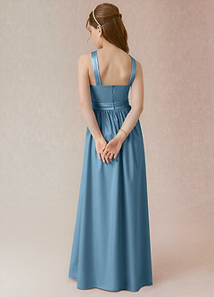 Azazie Jiya Junior Steel Blue A-Line Pleated Stretch Satin Dress image2