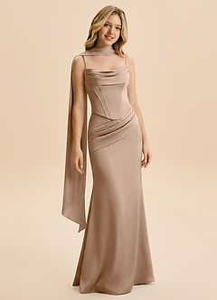Azazie Sorrel Junior Robe Sirène en Satin extensible Rayé Taupe image2
