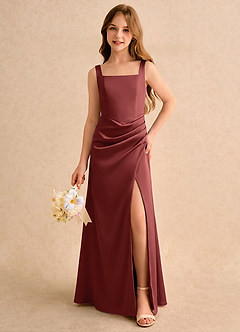 Azazie Noah Girls Formal Jurken voor bloemenmeisjes Kolom Jurk van Stretch Satijn Geplooide Terracotta image3