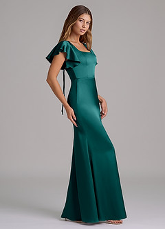 Azazie Elkie Robes de demoiselle d'honneur Robe Sirène en Satin extensible Col Carré Paon image3