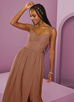 Barbie ♥ Azazie Vestidos de damas de honor Vestido de Bronceador de Gasa de Corte en A con Plisado image11