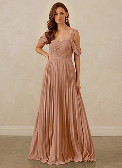 Christian Siriano Bridal for Azazie 1013 Bridesmaid Dresses Champagne Rose A-Line Off the Shoulder Chiffon Dress image8