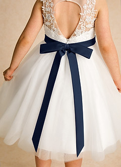 Azazie Lettie Flower Girl Dresses Ivory Dark Navy Ball-Gown Lace Dress image5