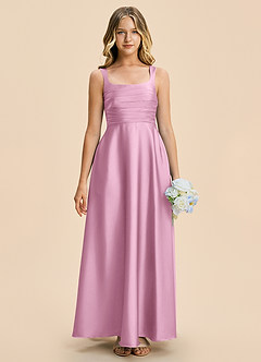 Azazie Azaria Junior A-Linie Plissee Stretch-Satin Kleid Bonbonrosa image3