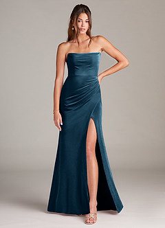 Azazie Leonis Bridesmaid Dresses Blue Topaz Mermaid Strapless Velvet Dress image3