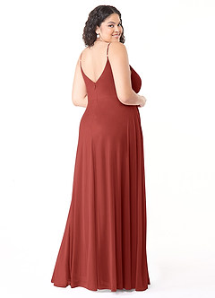 Azazie Evalin Bridesmaid Dresses Terracotta A-Line V-Neck Pleated Mesh Dress image10