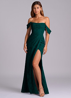 Azazie Johana Brudtärnklänningar Klä av Sjöjungfru i Blommig Utbrändhet Av axeln Tallgrön Konvertibel image4